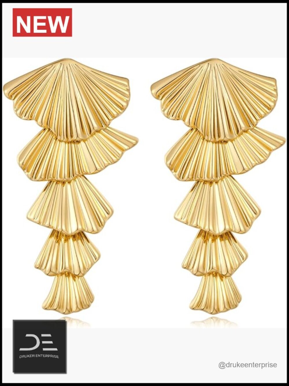 Gold Plated Seashell Drop Dangle Earrings Ocean Beach Summer Jewelry